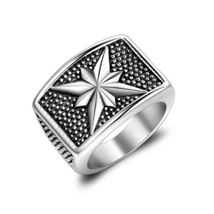 Men's Star <b>Titanium</b> Steel <b>Ring</b> Eight Pointed Geometric Design Punk Style Jewelry Gift SA1047 - Product Image 1