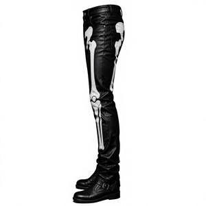 Pantalon en cuir noir pour homme, pantalon de motard avec motif os, pantalon de moto gothique, pantalon en cuir fait main - Product Image 4