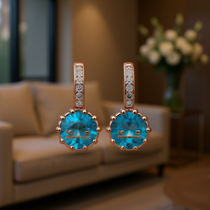 Boucles d'oreilles pendantes en topaze plaquées or rose avec accents de diamants pour femmes, bijoux de fête, style romantique, boucles d'oreilles pendantes tendance - Product Image 2