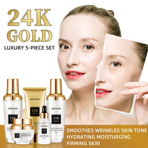 Kit Facial para <span class=keywords><strong>Mujer</strong></span>, Hidratante Facial, Dorado, Iluminador, Blanqueador, Set de Cuidado de la Piel, Logotipo Personalizado, Set de Cuidado de la Piel Antienvejecimiento con Oro de 24k (nuevo) - Product Image 2