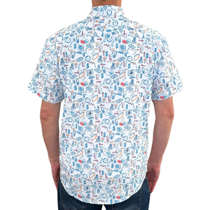 Diseño gratuito Impresión completa Verano 4 vías Tela elástica Manga corta Hombres Botón Abajo Collar Camisa hawaiana Camisas de playa tropical - Product Image 4