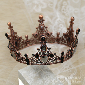 Baroque Crown Black Rhinestone Metal Plastic 27x7cm Birthday Party Decor Queen Tiara Wedding Accessory - Product Image 2