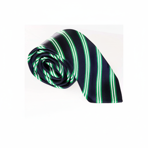 Italian Jacquard Woven <b>Tie</b> Handmade <b>Navy</b> Blue Green Striped Design Premium <b>Ties</b> & Accessories - Product Image 2