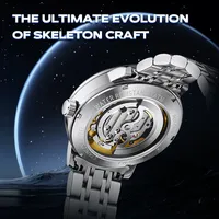 Montre squelette automatique mécanique pour homme Mark Fairwhale, bracelet en métal, cadran astronomique phase de lune, étanche, lumineuse FW-6049