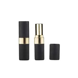 Luxury High-end Square Black and Gold Lipstick Container Weighted Custom Matte Glossy Black Empty Lip Balm Gold Ring 5g Filling