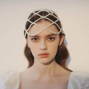 Filet à cheveux vintage en perles - Coiffe de mariée années 1920 avec chaîne de tête en perles et pompons pour <span class=keywords><strong>mariage</strong></span> costume - Product Image 1