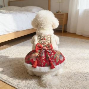 Robe pour chien du Nouvel An chinois, doublée en polaire, style princesse épais, automne-hiver, pour petit chien Malte, style chinois - Product Image 2