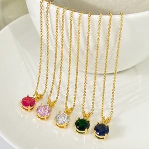 Colliers pendentifs multicolores en zircon cubique plaqué or 18 carats, collier tendance avec pierre de naissance pour fille - Product Image 1