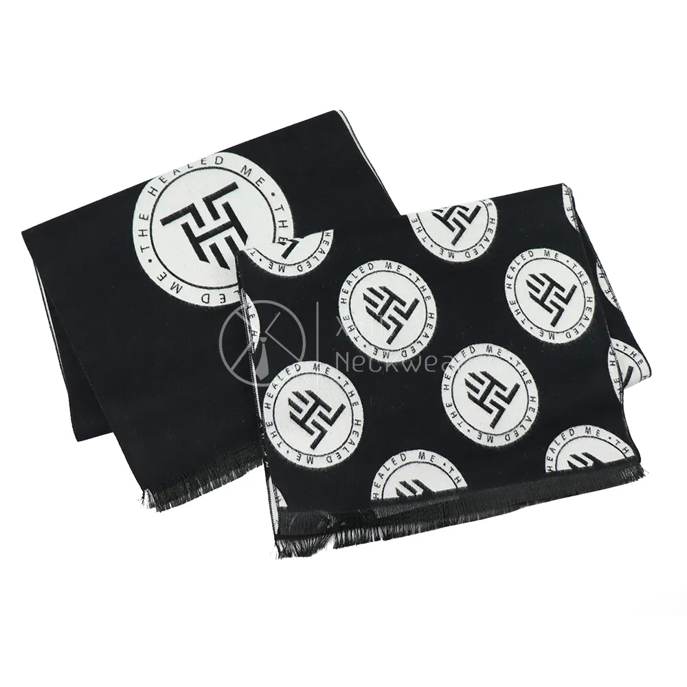 Fashion Men Accessories Collection Winter Warm Scarf Black White Customized Viscose Woven Jacquard Scarves with Logo