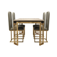Ensemble de table et chaises de salle à manger de luxe moderne avec plateau en marbre, structure en acier inoxydable, imperméable, design rectangulaire 8 places