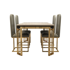 Set Moderno di Tavolo da Pranzo e Sedie di Lusso con Piano in Marmo, Struttura in Acciaio Inossidabile, Impermeabile, Design Rettangolare per 8 Persone - Product Image 4