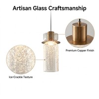 Suspension LED moderne de luxe nordique en verre craquelé, style rétro effet glace, hauteur réglable, finition cuivre, pour maison et bureau