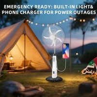 Ventilateur solaire rechargeable de 18 pouces avec panneau solaire, ventilateur sur pied avec lumière LED et télécommande pour la maison