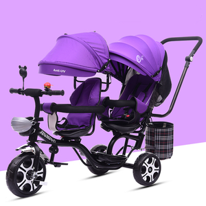 Nuovo Triciclo Doppio per Bambini in Offerta Speciale, Triciclo a 3 Ruote per Fratelli e Sorelle, <span class=keywords><strong>Passeggino</strong></span> per Gemelli - Product Image 2