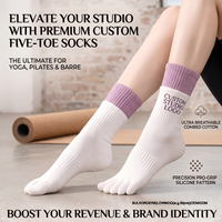 Fabricant de chaussettes de Pilates personnalisées antidérapantes en coton à cinq doigts, chaussettes de yoga en gros, faible MOQ, chaussettes de studio et de barre de qualité supérieure en vrac