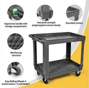 Bulk Order OEM Custom Industrial Service <strong>Trolley</strong> Two Shelf Platform Design Four Wheel <strong>Mobility</strong> Heavy Duty Plastic Handling - Product Image 5