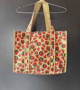 Sac fourre-tout réversible en coton matelassé à imprimé bloc, sac de marché fait main, sac à bandoulière - Product Image 5