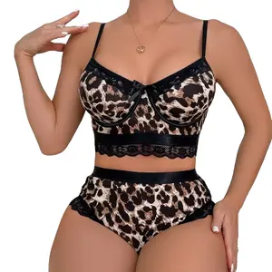 Wholesale 2 piece set summer sleepwear sex underwear set leopard sexy lingerie