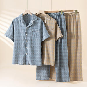 <span class=keywords><strong>Pigiama</strong></span> Termico Casual Personalizzabile, Set <span class=keywords><strong>Pigiama</strong></span> Morbido <span class=keywords><strong>da</strong></span> <span class=keywords><strong>Uomo</strong></span>, Camicia a Maniche Corte con Bottoni e <span class=keywords><strong>Pantaloncini</strong></span>, 2 Pezzi, 100% Cotone - Product Image 1