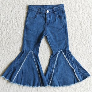 Pantalones de Mezclilla Elásticos de Pierna Ancha con Campana para Bebés y Niñas Pequeñas, Azul Marino, con Volantes - Product Image 5