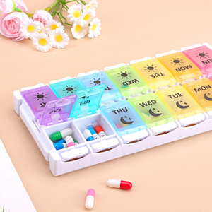 Wholesale Button 14 Easy Pack Portable Medicine Box <b>Plastic</b> Sub-Pack for One Week Morning and Evening Dust-proof Travel <b>Storage</b> - Product Image 2