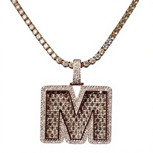 Pendentif lettre M en moissanite, argent 925 avec cristaux de strass, style hip hop, collier unisexe tendance, cadeau - Product Image 1