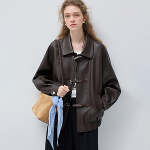 VEGA CHANG 2026 Nuova Collezione Giacca Marrone Scuro Oversize Stile Retrò con Risvolto per Donna, Abbigliamento Primaverile - Product Image 1