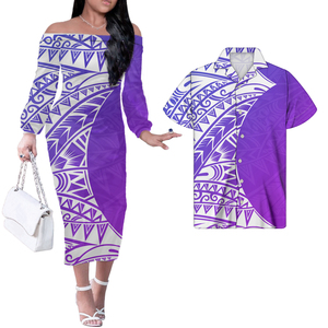 Couple Polynesian Quần Áo Womens Buổi Tối Ăn Mặc Samoa Tribal <span class=keywords><strong>Red</strong></span> & White Phong Cách Với Hibiscus Mới Phong Cách Ăn Mặc Phụ Nữ Dài Tay Áo - Product Image 6