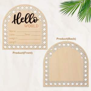 Signe d'annonce de naissance en bois gravé en 3D Ornements Carte de signature du nouveau-né Plaque commémorative Hello World pour dossier de <span class=keywords><strong>famille</strong></span> - Product Image 6