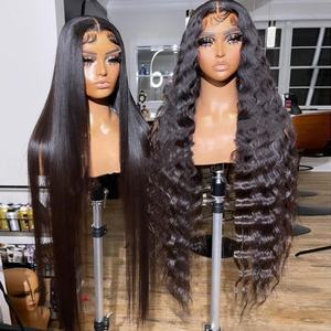 Perruque frontale en dentelle HD, cheveux humains, densité 210, vague profonde, dentelle frontale 13x4, perruques en cheveux humains vierges bruts, cuticules alignées, brésilienne - Product Image 1