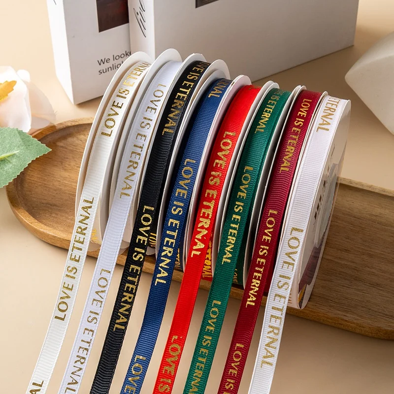 1cm Polyester Gold-Embossed Ribbed Satin Ribbon for Flower Packaging Bouquet Wrapping Gift and Cake Wrapping