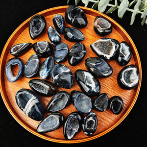 Œuf de géode de cristal noir sardonyx poli, pierre <span class=keywords><strong>avec</strong></span> druzy brillant, ornement de jardin pour la décoration, vente chaude - Product Image 1