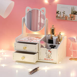 大型メイク収納ボックス 家庭用 大きな猫耳付き 正方形化粧鏡 引き出し付き パーソナルラベル付き 寮用ドレッシングミラー - Product Image 5