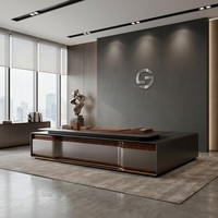 Bureau de direction professionnel avec LED 3 couleurs, finition cristal, bois de placage naturel, MDF E1, table de direction, mobilier de bureau