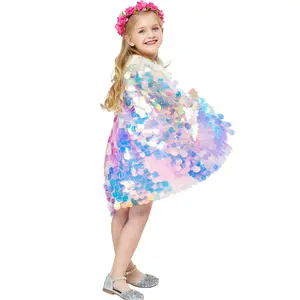 Neuankömmling Meerjungfrau Umhang Pailletten Funkelnde Perlen Kostüm Nette Prinzessin Fairy Cape Party Cosplay Kostüm