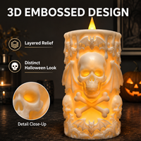 Bougie Pilier LED sans Flamme en Résine Époxy, Design 3D Crâne Démon Halloween Effet Horreur, Lumière Ambiante avec Télécommande OEM