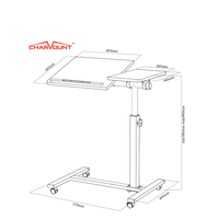 CHARMOUNT Bureau réglable en hauteur pour ordinateur portable Chariot pour ordinateur portable portable avec bureau pivotant inclinable Bureau ergonomique à roulettes
