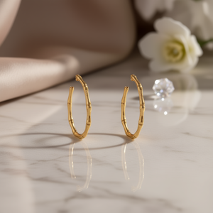 Orecchini a Cerchio Grandi in Stile Bambù per Donne, Design Ispirato alle Pitture a Olio, Accessori per Uso Quotidiano e Feste - Product Image 2