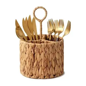 American water hyacinth woven basket Kitchen cutlery and utensils storage rack small cosmetics storage and organizer