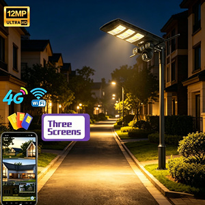 ไฟถนนพลังงานแสงอาทิตย์ LED 450W ออลอินวัน V380แอปควบคุม WiFi 4G ไฟตรวจสอบความปลอดภัยสำหรับสวนกลางแจ้ง - Product Image 2