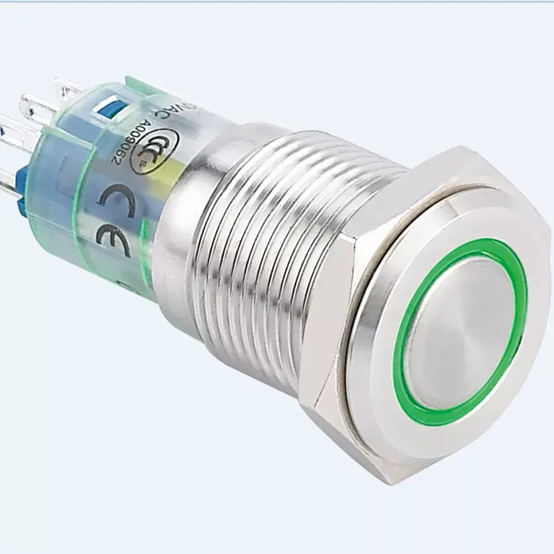 ELEWIND 16mm अंगूठी प्रबुद्ध Latching पुश बटन स्विच (PM162F-11ZE/बी/12 V/S, सीई, ROHS)