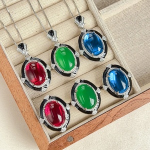 Ensemble de bijoux créatif pour mariage, collier et boucles d'oreilles en zircon cubique multicolore, coupe ovale 13*18mm, en cuivre doré, écologique, vente en gros - Product Image 1