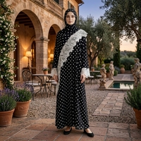 Abaya ouverte à pois MEXIZO 2026 avec bordure en dentelle et ensemble hijab en mousseline assorti – Robe Abaya Kaftan islamique modeste pour femmes musulmanes