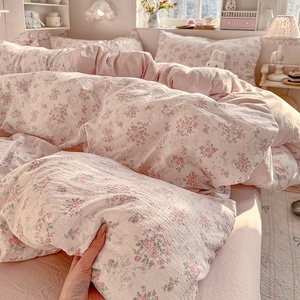 Fresh Simple A-Class Pure Cotton Cloud-Like Double-Layer Gauze Four-Piece Dormitory Bedding Set Floral Pattern - Product Image 2