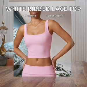 Top sin mangas con cuello de encaje acanalado blanco personalizado, elástico en cuatro direcciones, ligero, transpirable y sencillo, ¡gran oferta! - Product Image 2