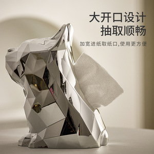 French Bulldog Tissue Box Electroplated <b>Silver</b> Free Standing Decorative For Living Room <b>Coffee</b> <b>Table</b> - Product Image 2