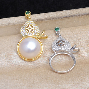 Bolsa de Accesorios de Plata 925 para DIY con Colgante de Calabaza, Soporte Vacío para Perlas Mabe de 13.1-13.3 mm, Perlas Sueltas Mabe de 10.8-11 mm, 5896 - Product Image 1