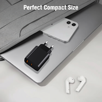 Cargador Rápido GaN de 35W con Enchufe Europeo, PD 3.0, Puertos USB-A + USB-C Duales, Certificado CE, Resistente al Fuego, OTP, Ecológico, para Relojes Inteligentes y Móviles