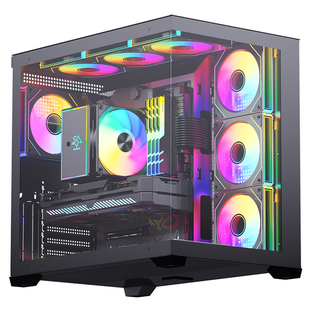 SNOWMAN Full Towers CPU Cube Gamer PC Case ATX Desktop Tempered Glass Panoramic View Computer Cases