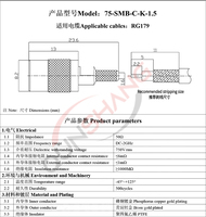 Conector SMB-C-K-1.5 de Precisión de 75 Ohmios, Tipo Jack Hembra, Chapado en Oro, para Cable RG179, Transmisión de Video HD-SDI de CC-2GHz, Clasificación IP67